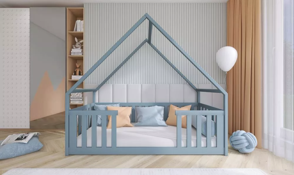 Bērnu gulta Bee ar stelāžu Guļamvietas platums: 90 cm, Guļamvietas garums: 190 cm, · Pelēks · 97 × 198 × 184 cm