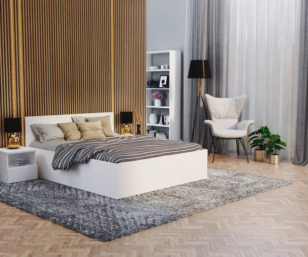 Gulta Panama ar stelāžu Guļamvietas platums: 160 cm, Guļamvietas garums: 200 cm, stelāžas tips: koka, · Balts · 165 × 20