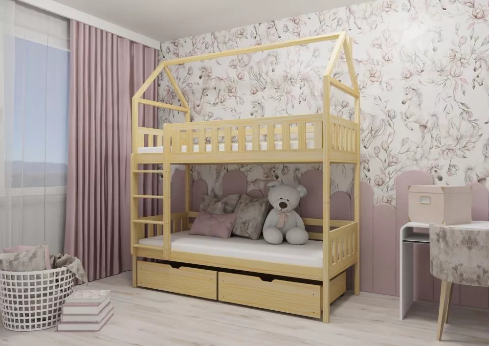 Bērnu gulta Gaja ar stelāžam Guļamvietas platums: 80 cm, Guļamvietas garums: 180 cm, · Priede · 87 × 188 × 217 cm