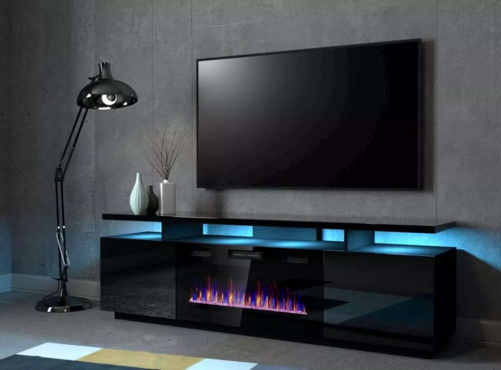 TV tumba Eva RTV ar LED premium · Melns · 180 × 40 × 56 cm