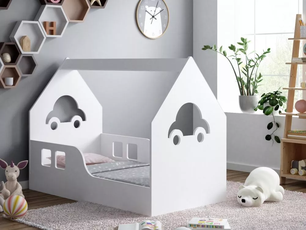 Bērnu gulta House ar stelāžu Guļamvietas platums: 80 cm, Guļamvietas garums: 160 cm, · 80 × 164 × 106 cm