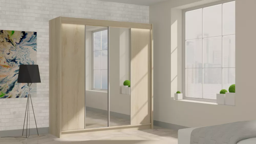 Skapis Luzon ar LED · Sonoma · 200 × 61 × 216 cm