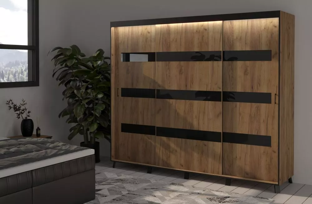 Skapis Solano ar LED · Ozols craft zelts · 250 × 61 × 215 cm