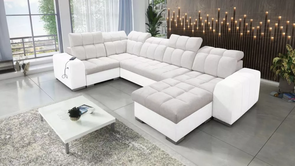 Dīvāns Pagano 4 Premium Standard · Bēšs + balts · 210 × 362 × 83 cm