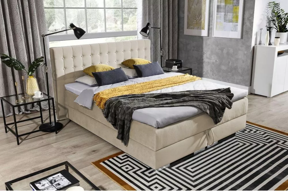Gulta Kacper 1 Boxspring Standard Guļamvietas platums: 140 cm, Guļamvietas garums: 200 cm, · Bēšs · 160 × 212 × 108 cm