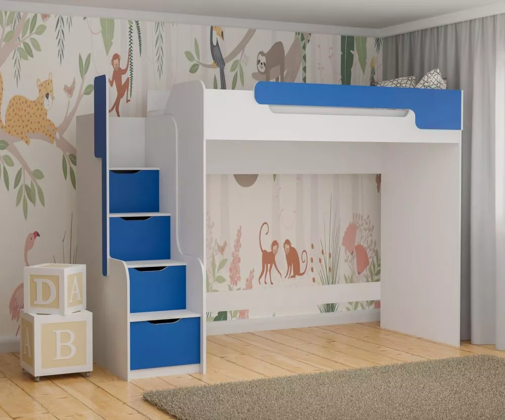 Bērnu gulta Dorian 90x200 ar stelāžu Guļamvietas platums: 90 cm, Guļamvietas garums: 200 cm, · 104 × 260 × 187 cm
