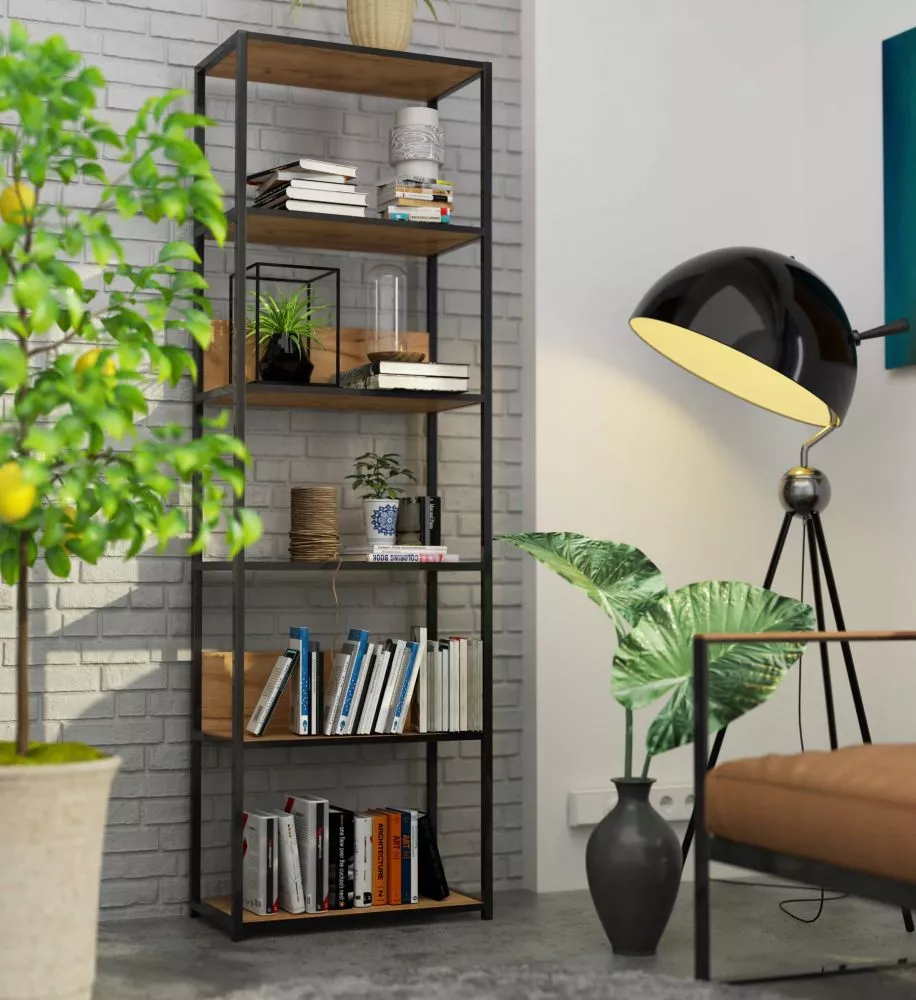 Plaukts Loft Black · Ozols craft zelts · 60 × 192 × 32 cm