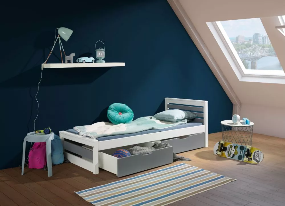 Bērnu gulta Kama 80x180 ar stelāžu Guļamvietas platums: 80 cm, Guļamvietas garums: 180 cm, · 87 × 190 × 65 cm