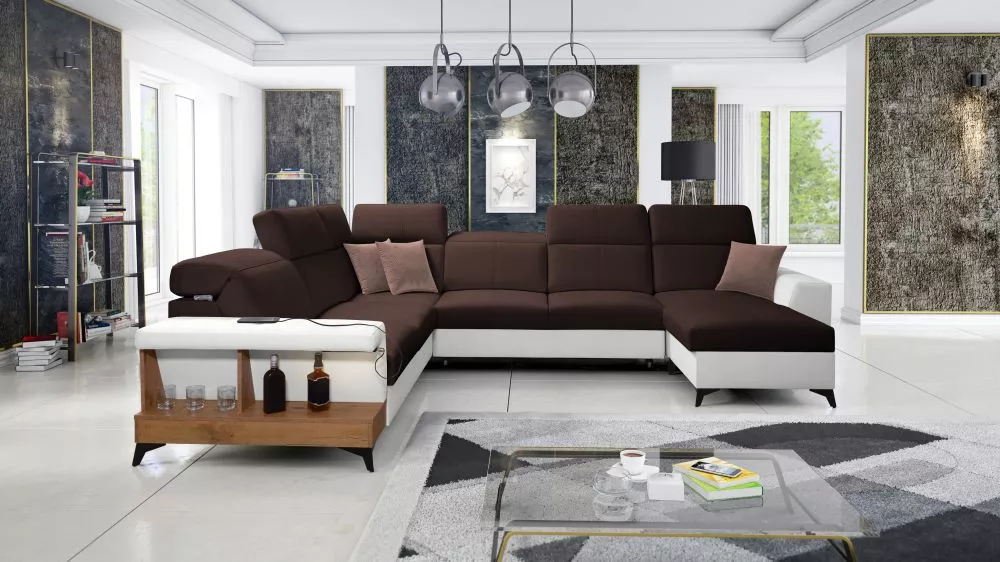 Dīvāns Belutti 8 Lancelot Standard · Tumši brūns + balts · 288 × 362 × 84 cm