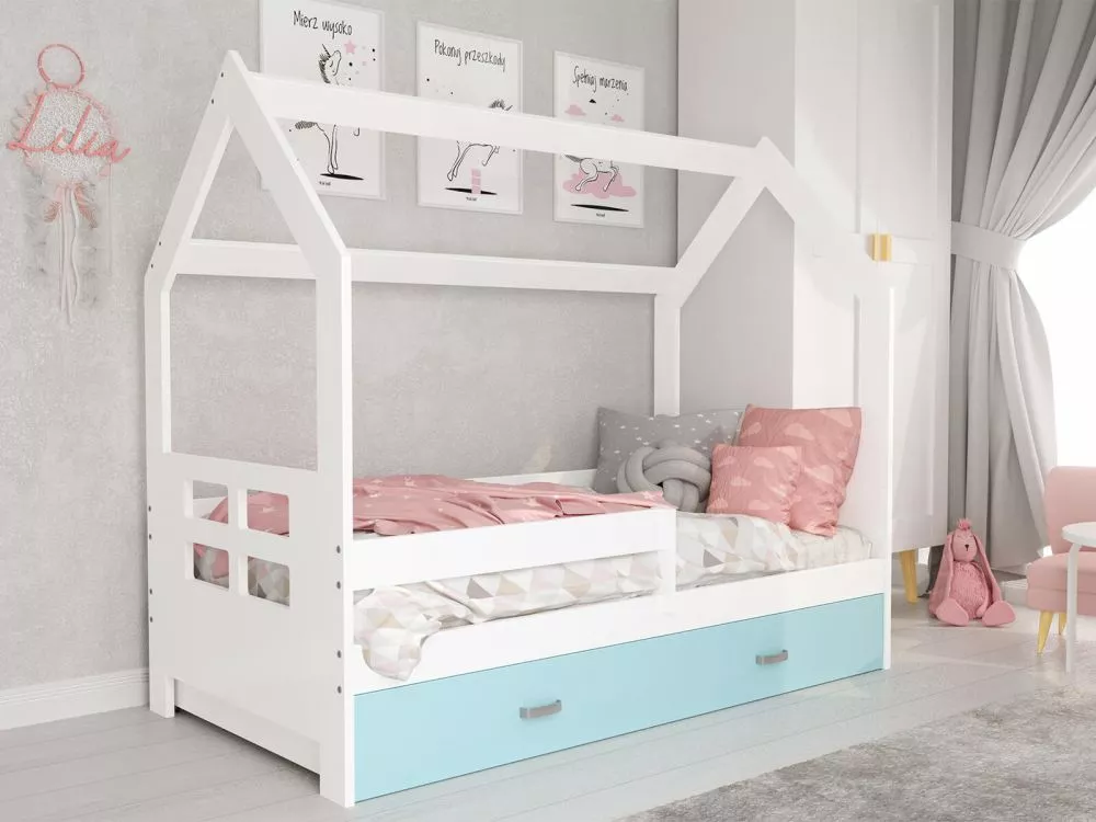 Bērnu gulta Domek D3-D ar stelāžu Guļamvietas platums: 80 cm, Guļamvietas garums: 160 cm, · 87 × 164 × 144 cm