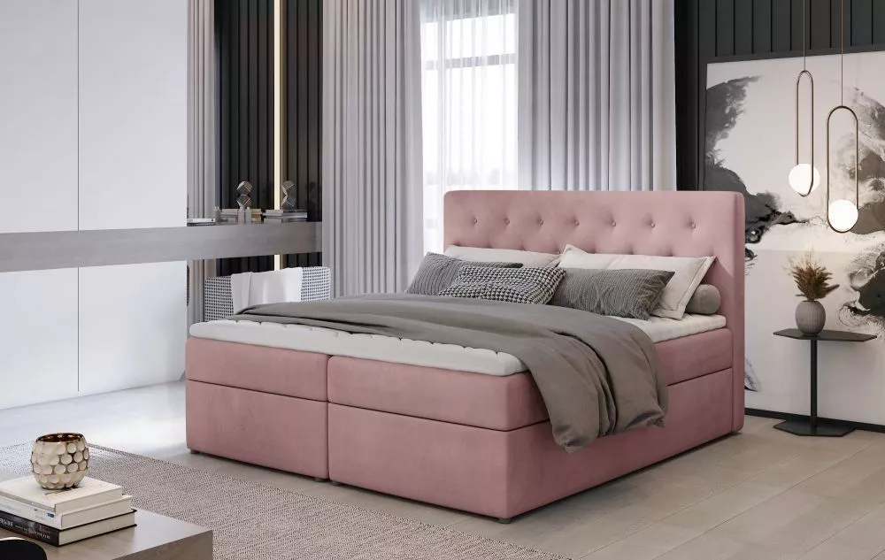 Gulta Loree Boxspring standard Guļamvietas platums: 180 cm, Guļamvietas garums: 200 cm, · Rozā · 180 × 215 × 115 cm