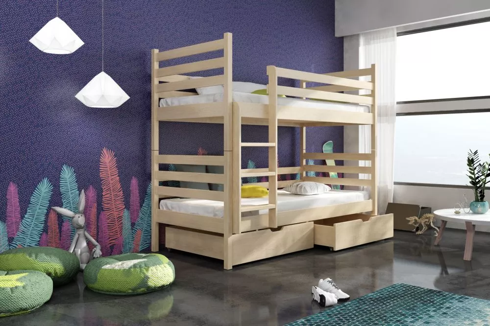 Bērnu gulta Nemo ar stelāžām Guļamvietas platums: 90 cm, Guļamvietas garums: 200 cm, · Priede · 97 × 208 × 161 cm