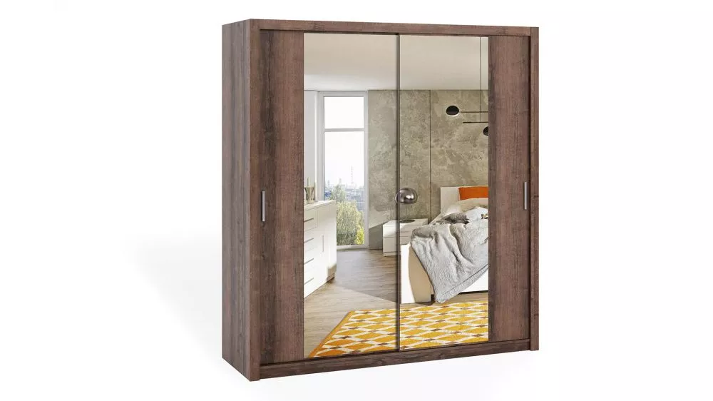 Skapis Bono BO SZ ar spoguli · Tumšais ozols · 200 × 62 × 215 cm