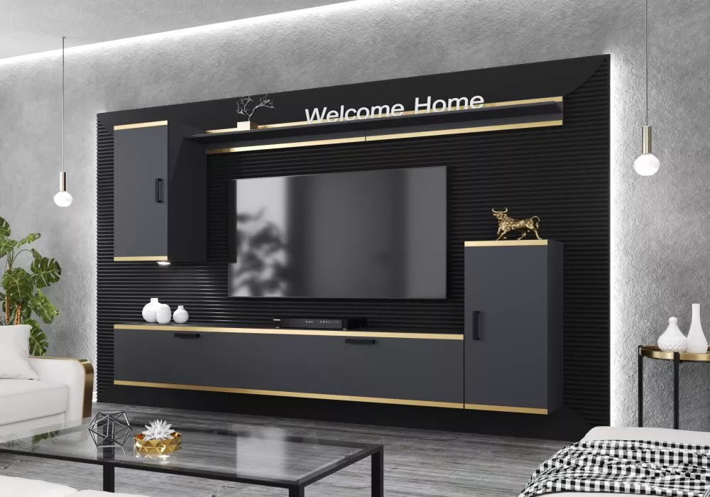 Sekcija Elena ar LED · Antracīts · 237 × 35 × 183 cm