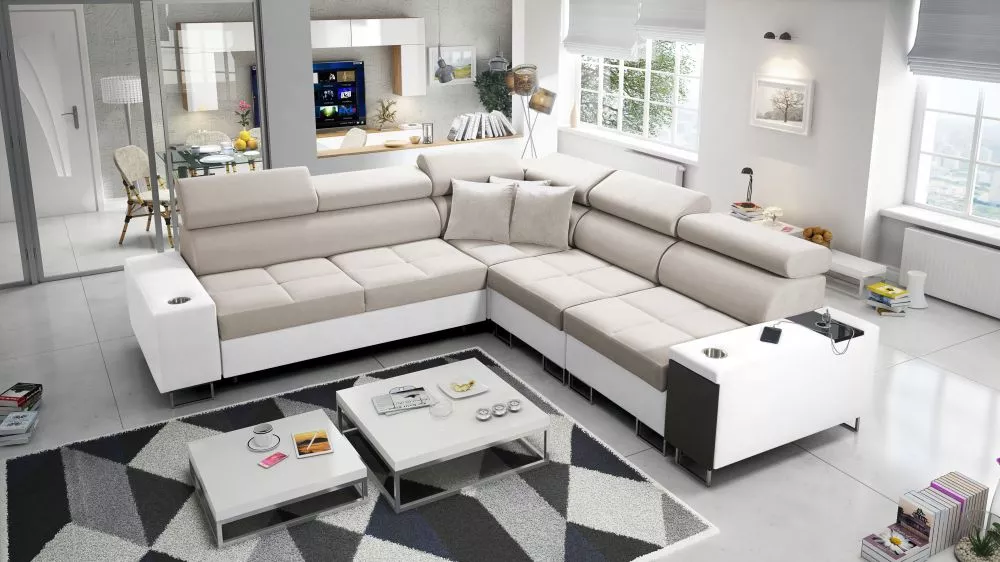 Dīvāns Morena 3 Premium Standard · Bēšs + balts · 283 × 284 × 84 cm