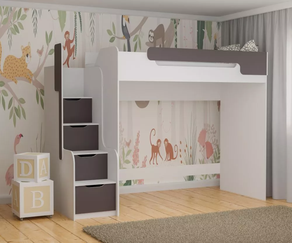 Bērnu gulta Dorian 90x200 ar stelāžu Guļamvietas platums: 90 cm, Guļamvietas garums: 200 cm, · 104 × 260 × 187 cm