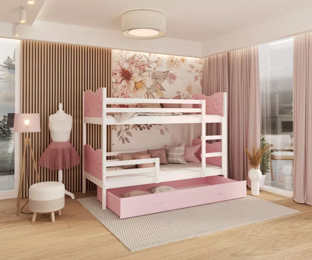 Bērnu gulta Max MDF 90x200 ar stelāžām Guļamvietas platums: 90 cm, Guļamvietas garums: 200 cm, · 96 × 208 × 158 cm