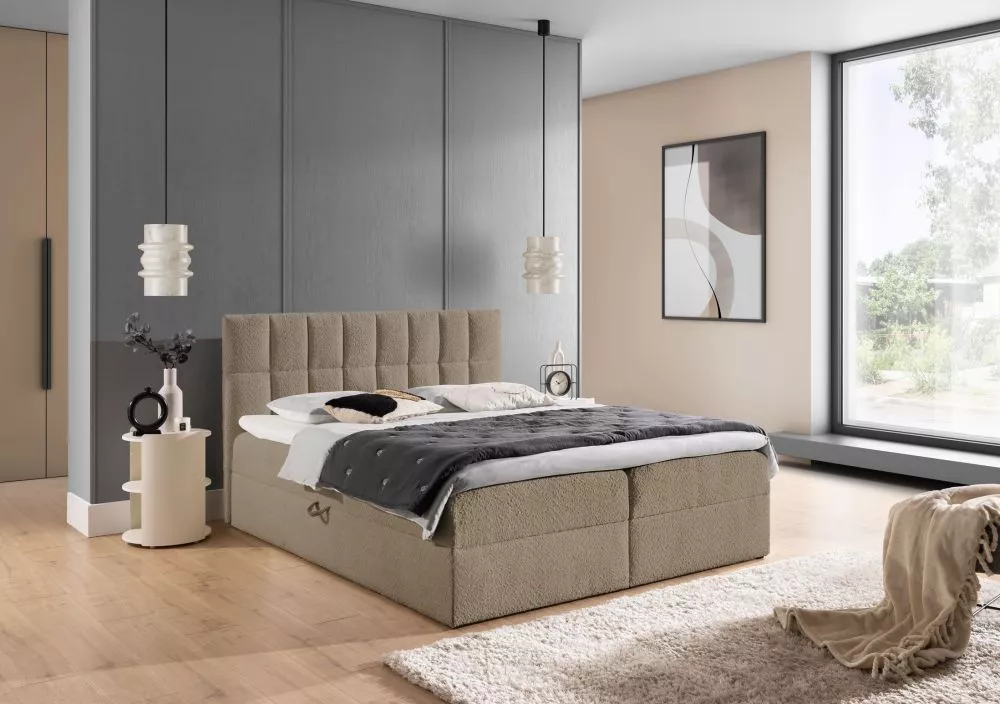 Gulta Panama Boxspring Standard Guļamvietas platums: 120 cm, Guļamvietas garums: 200 cm, · Bēšs · 124 × 208 × 103 cm