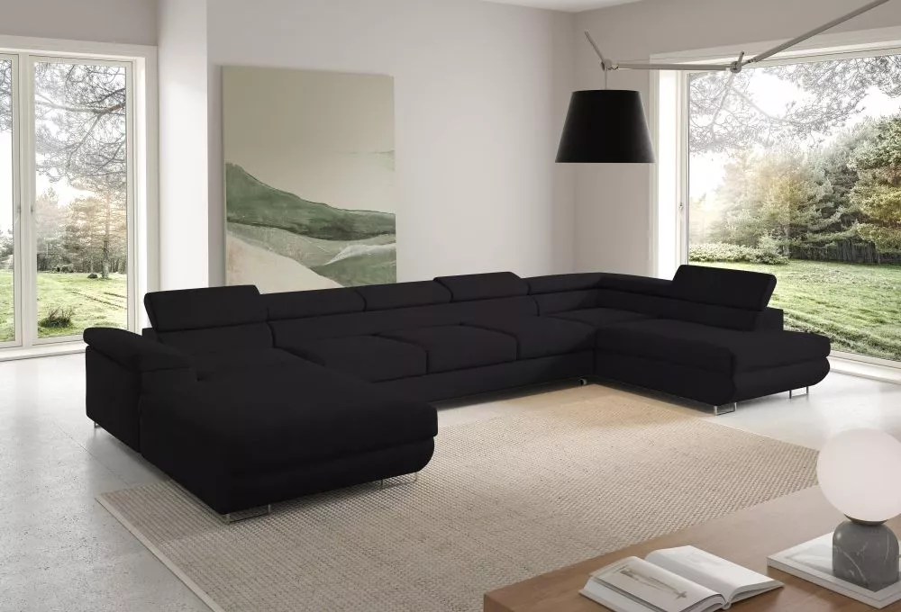 Dīvāns Alice 274 U XL standard · Melns · 202 × 405 × 60 cm