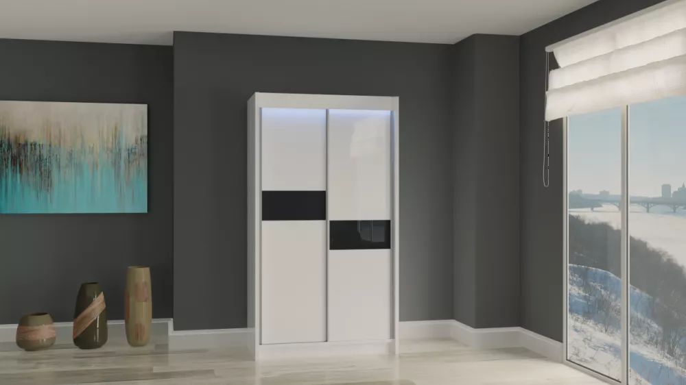Skapis Livia ar LED · Balts · 120 × 61 × 216 cm