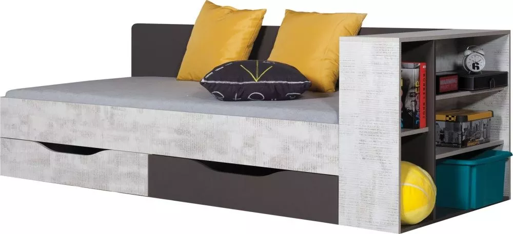 Gulta Tablo 12A ar stelāžu Guļamvietas platums: 90 cm, Korpusa krāsa: Grafīts, Guļamvietas garums: 200 cm, · 94 × 204 × 