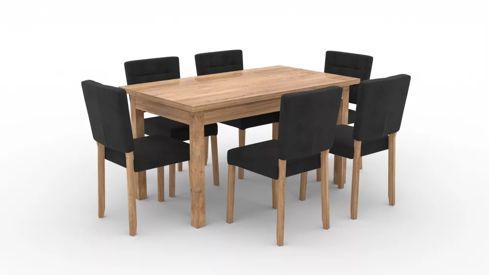 Komplekts Set 80 Personu skaits: 6, Korpusa krāsa: ozols lefkas, Elementu krāsa: melns, · 140 cm