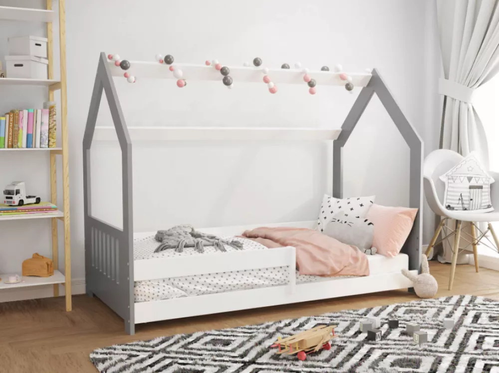 Bērnu gulta Domek D5-E ar stelāžu Guļamvietas platums: 80 cm, Guļamvietas garums: 160 cm, · 87 × 164 × 124 cm