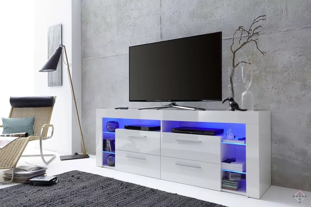 TV tumba Turyn 03 ar LED · Balts · 180 × 42 × 62.5 cm