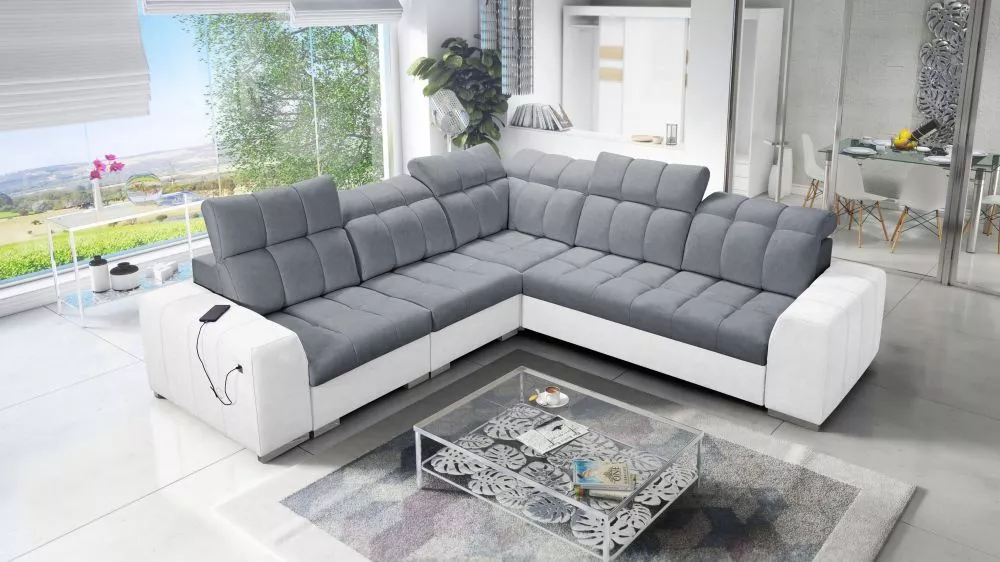 Dīvāns Pagano 3 Premium Standard · Tumši pelēks + balts · 285 × 285 × 83 cm