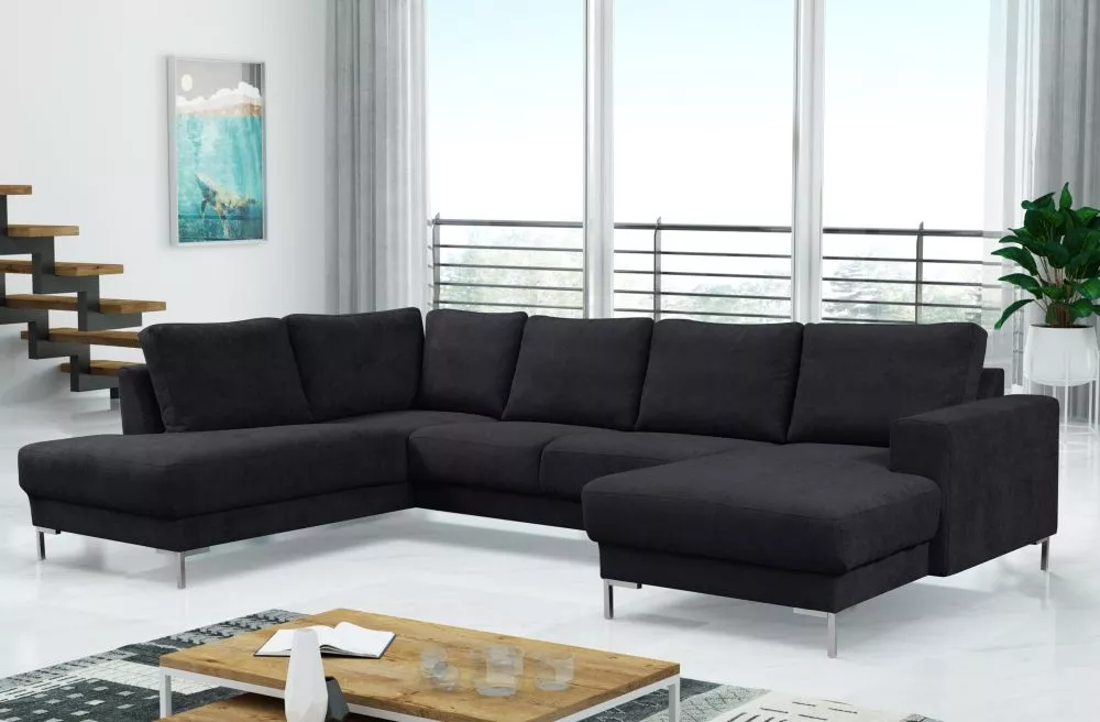 Dīvāns Silvio U Standard · Melns · 200 × 300 × 90 cm