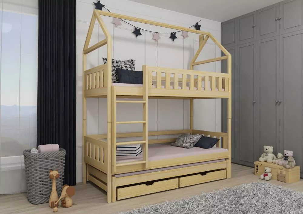 Bērnu gulta Iga ar stelāžām Guļamvietas platums: 80 cm, Guļamvietas garums: 160 cm, · Priede · 87 × 168 × 217 cm