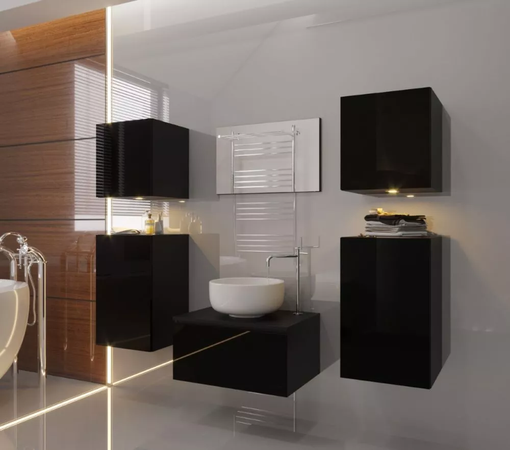 Vannas istabas komplekts Alius gloss 19 ar LED · Melns · 120 × 174 × 35 cm