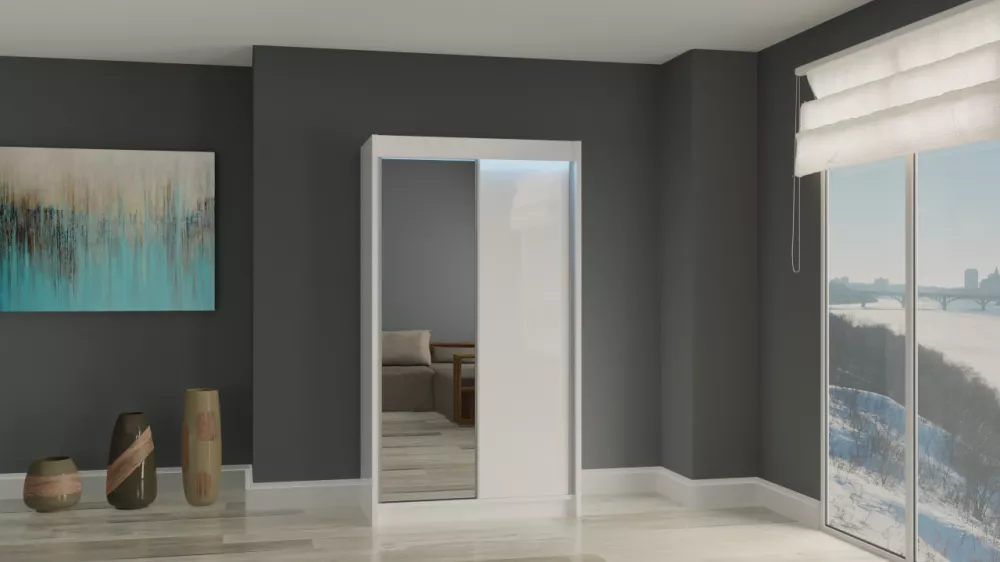 Skapis Patti ar LED · Balts · 120 × 61 × 216 cm