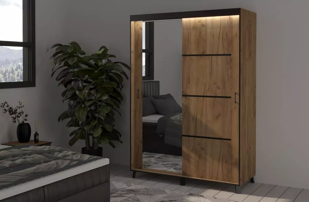 Skapis Gildo ar LED · Ozols craft zelts · 150 × 61 × 215 cm