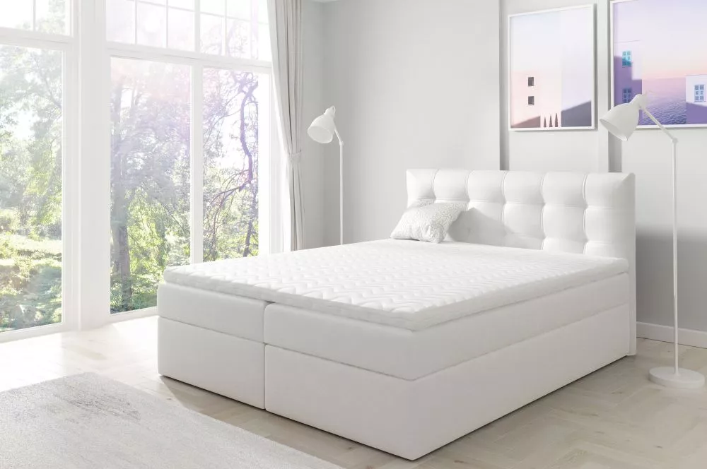 Gulta Top1 Boxspring Standard Guļamvietas platums: 160 cm, Guļamvietas garums: 200 cm, · Balts · 164 × 208 × 103 cm