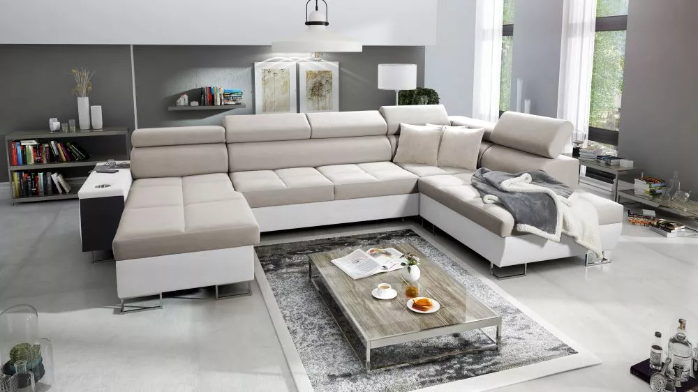 Dīvāns Morena 6 Premium Standard · Bēšs + balts · 221 × 360 × 84 cm