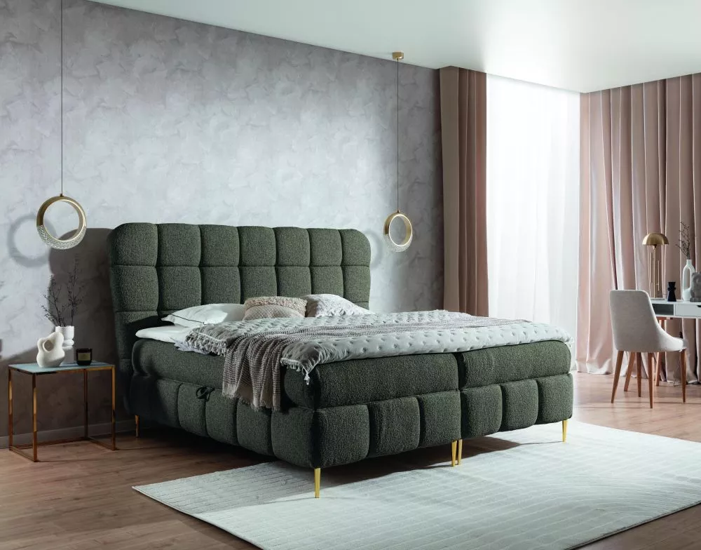 Gulta Lolly Boxspring Standard Guļamvietas platums: 180 cm, Guļamvietas garums: 200 cm, · Zaļi pelēks · 207 × 207 × 123 
