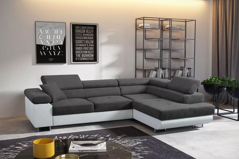 Dīvāns Antos standard · Tumši pelēks + balts · 202 × 273 × 90 cm