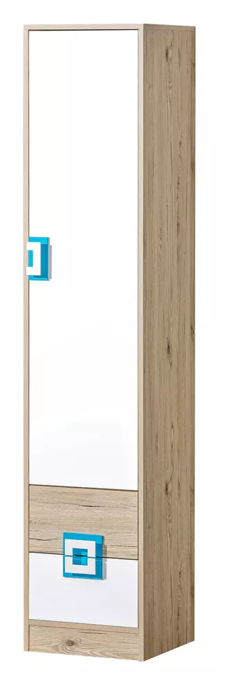 Grāmatu skapis Nico 05 Korpusa krāsa: ozols + balts, Elementu krāsa: tirkīzs, · 40 × 40 × 190 cm