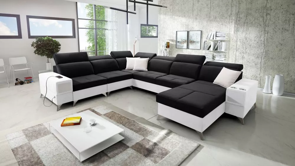 Dīvāns Deus 8 Premium Standard · Melns + balts · 284 × 364 × 83 cm