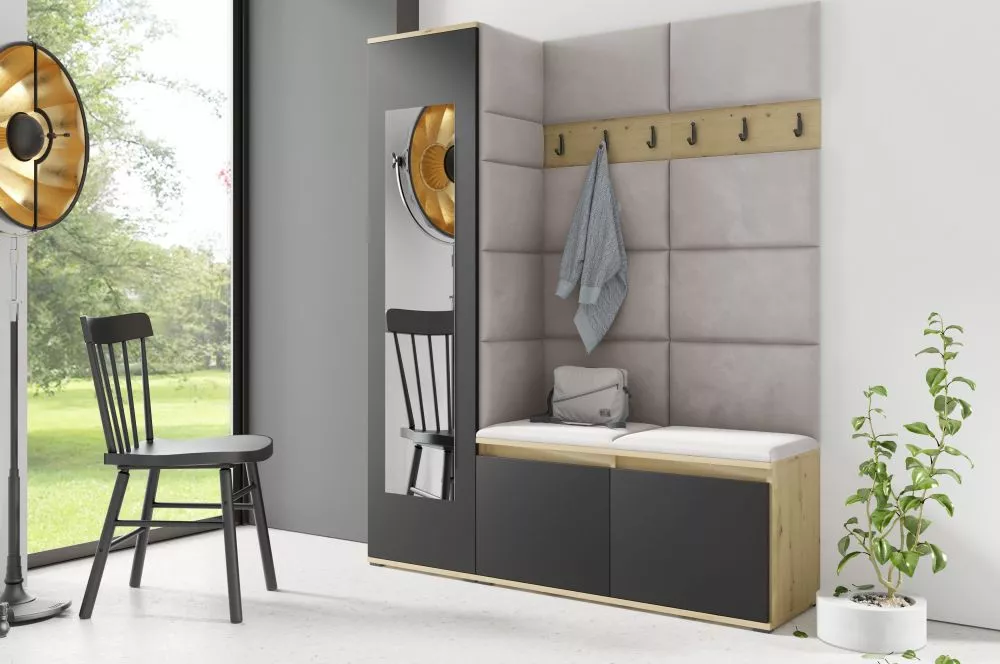 Apavu plaukts Emi 14 Trinity Korpusa krāsa: ozols artisan + melns, · 145 × 185 × 40 cm