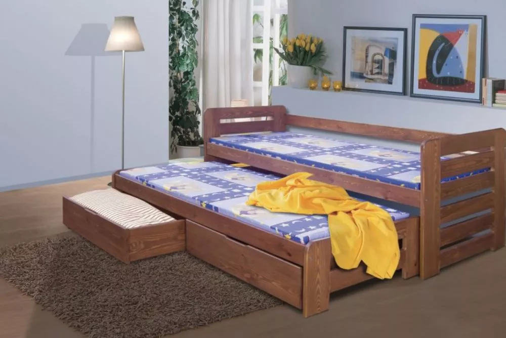 Bērnu gulta Tomasz ar stelāžām Guļamvietas platums: 80 cm, Guļamvietas garums: 180 cm, · Rieksts · 87 × 185 × 77 cm