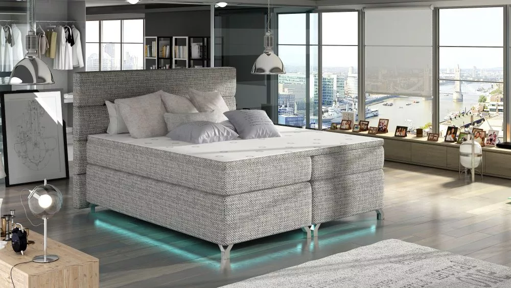 Gulta Amadeo Boxspring ar LED standard Guļamvietas platums: 140 cm, Guļamvietas garums: 200 cm, · Pelēks · 155 × 205 × 1