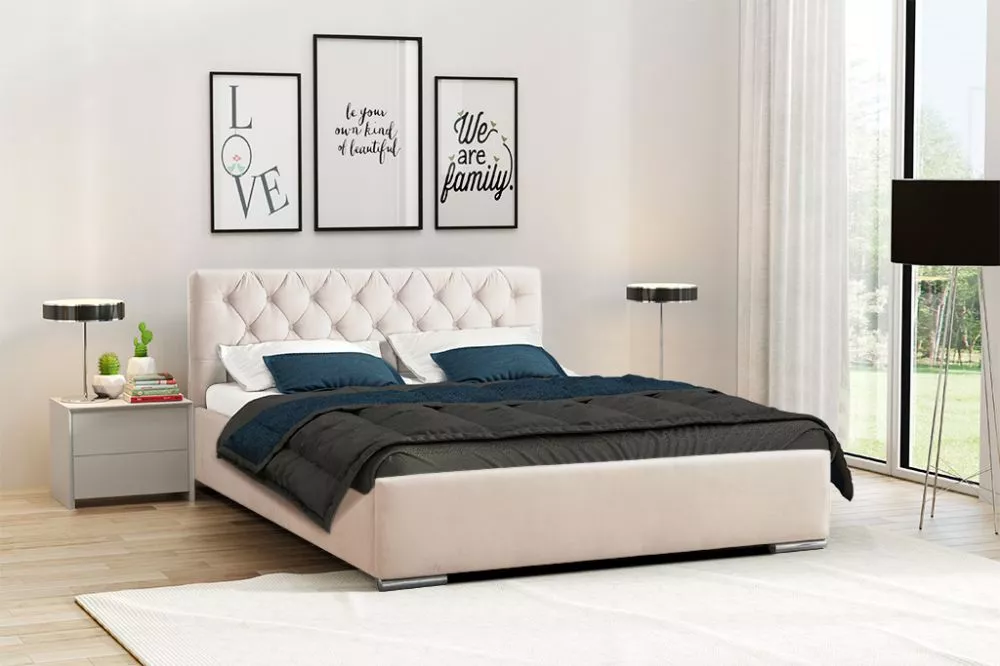 Gulta PK06 ar stelāžu Guļamvietas platums: 180 cm, Guļamvietas garums: 200 cm, stelāžas tips: metāla, · Krēma · 190 × 21