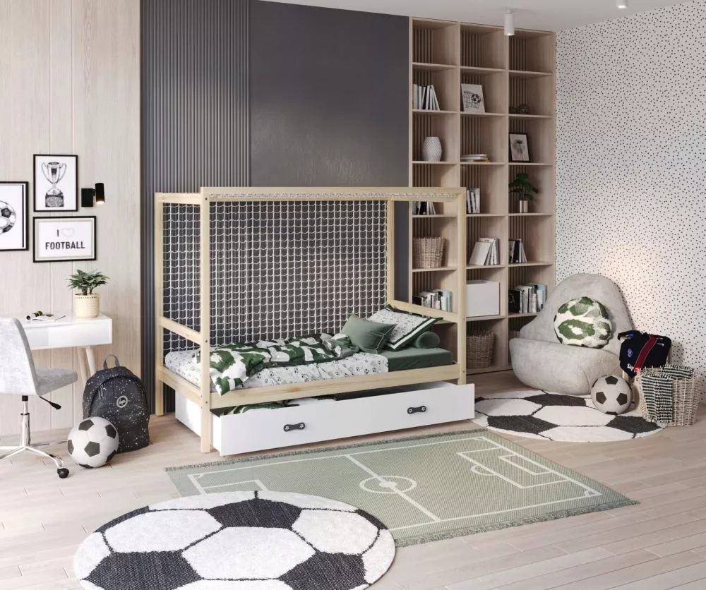 Bērnu gulta Football ar stelāžu Guļamvietas platums: 80 cm, Guļamvietas garums: 160 cm, · 86 × 168 × 168 cm