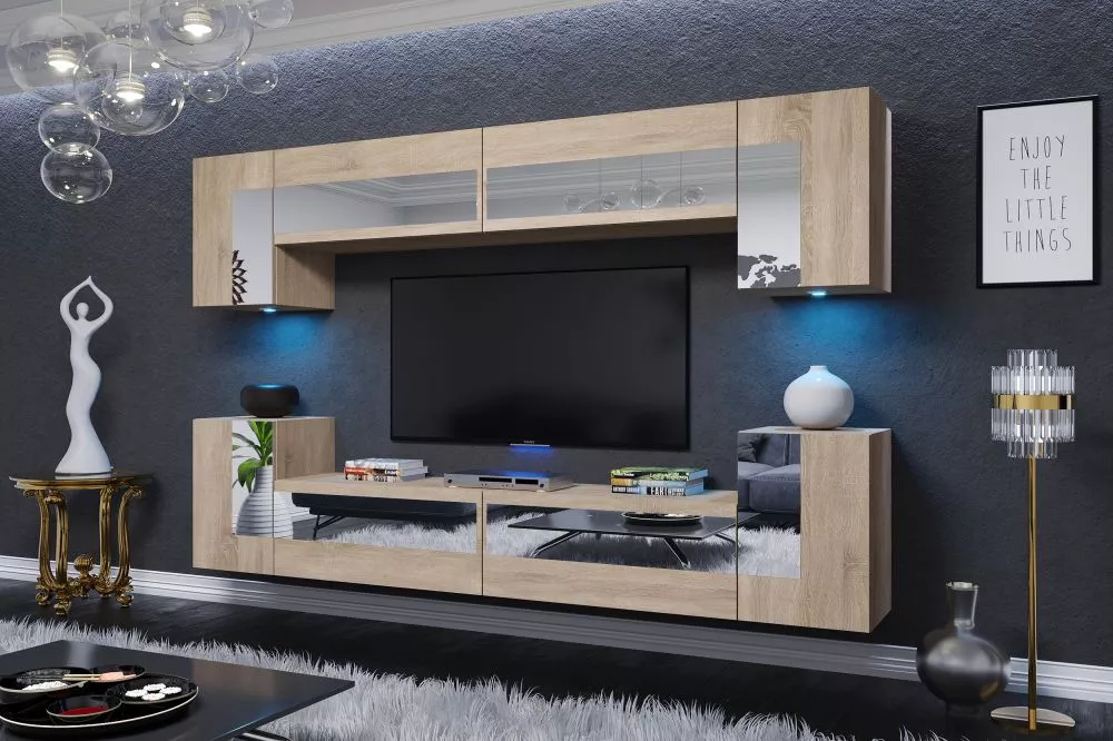 Sekcija Grand ar LED · Ozols sonoma · 240 × 35 × 190 cm