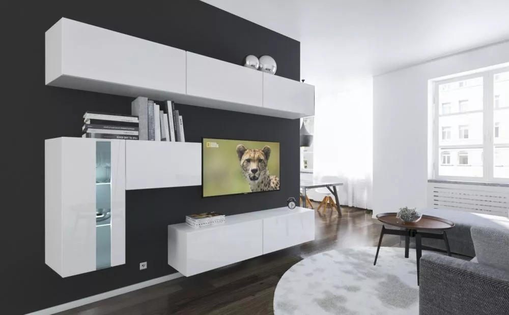 Sekcija Next 81 ar LED · Balts · 249 × 35 × 206 cm