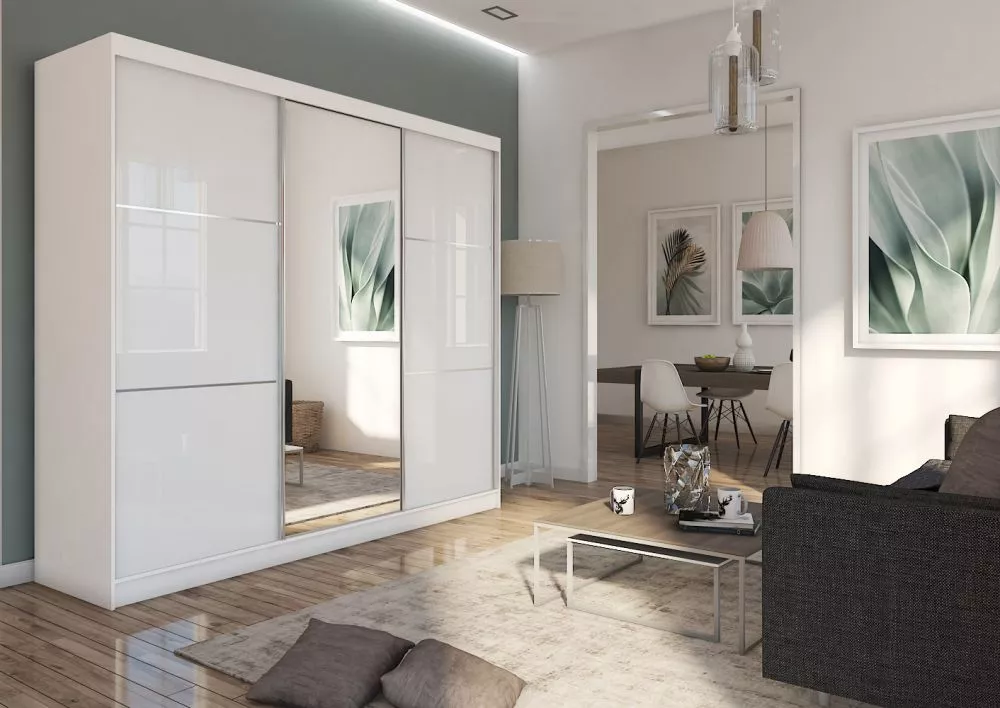 Skapis Viviana ar LED · Balts · 240 × 61 × 216 cm