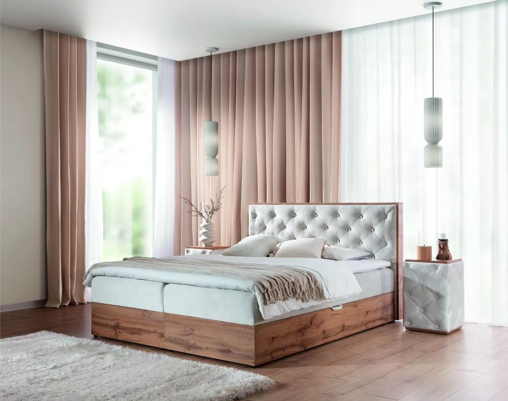 Gulta Wood-10 Boxspring Standard Guļamvietas platums: 180 cm, Guļamvietas garums: 200 cm, · Balts · 189 × 210 × 105 cm