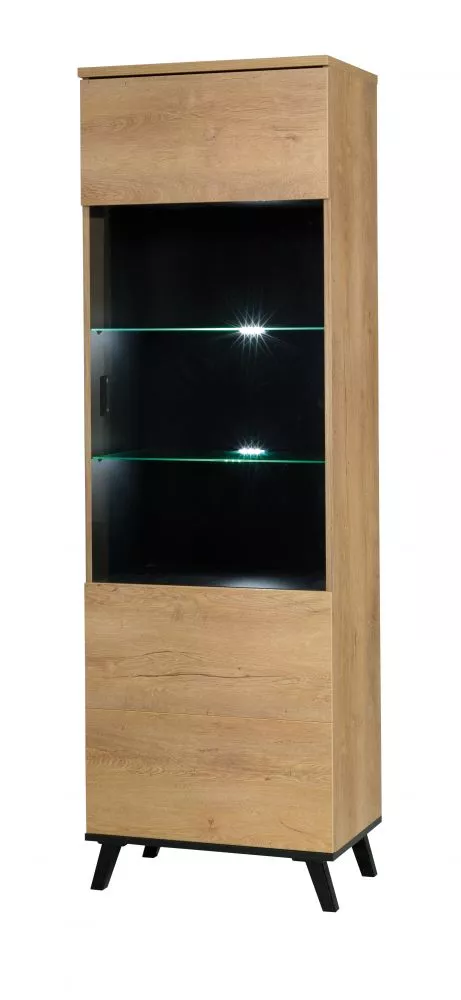 Sekcija John 2 ar LED · Ozols lefkas + melns · 61 × 40 × 191 cm